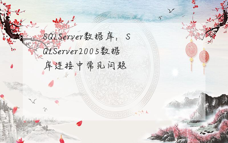 SQLServer数据库：SQLServer2005数据库连接中常见问题