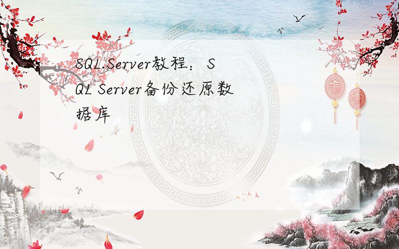 SQL.Server教程：SQL Server备份还原数据库
