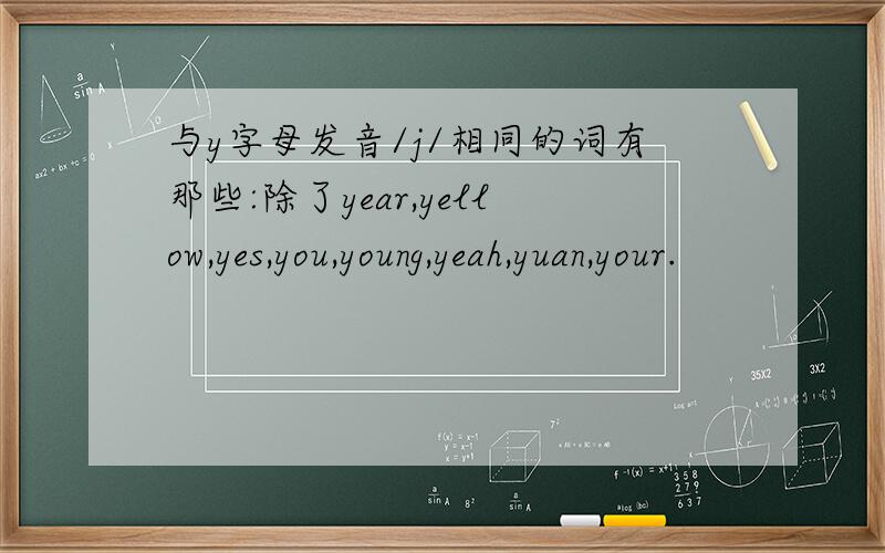 与y字母发音/j/相同的词有那些:除了year,yellow,yes,you,young,yeah,yuan,your.