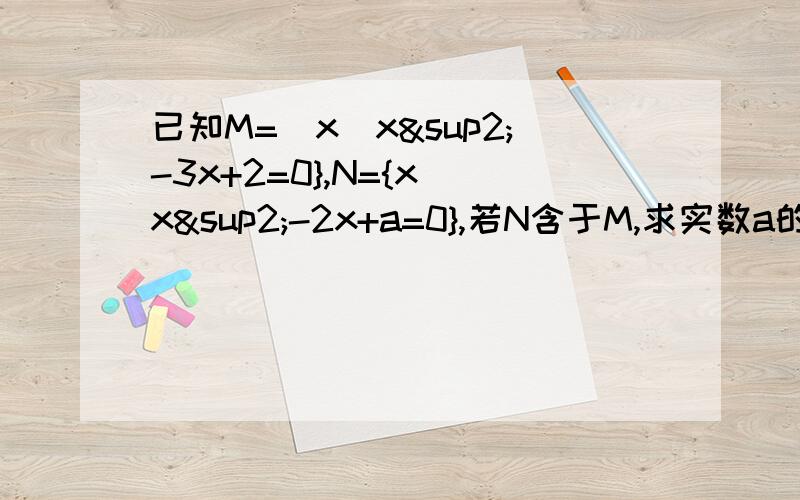 已知M=[x|x²-3x+2=0},N={x|x²-2x+a=0},若N含于M,求实数a的取值范围