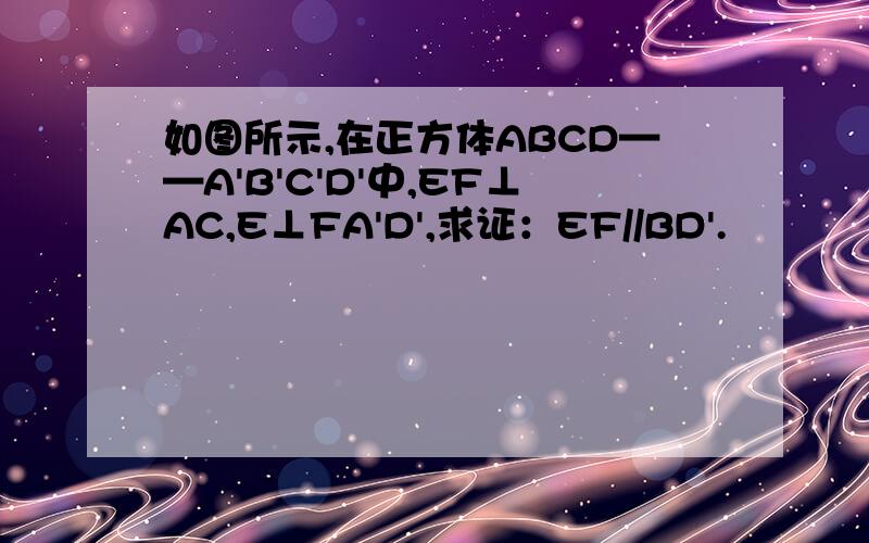 如图所示,在正方体ABCD——A'B'C'D'中,EF⊥AC,E⊥FA'D',求证：EF//BD'.