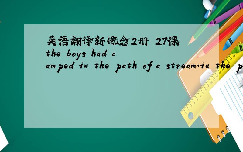 英语翻译新概念2册 27课 the boys had camped in the path of a stream.in the path of a stream怎么翻译?