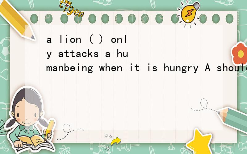 a lion ( ) only attacks a humanbeing when it is hungry A should B can C will D shall