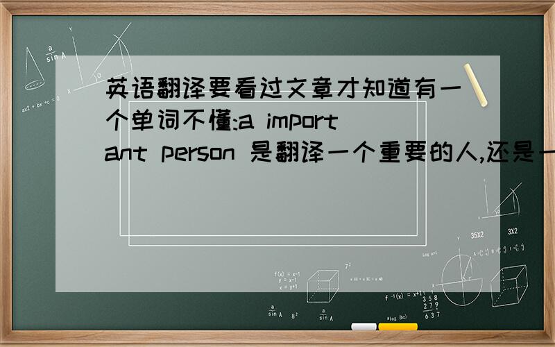 英语翻译要看过文章才知道有一个单词不懂:a important person 是翻译一个重要的人,还是一个有地位的人?能翻译全文更好