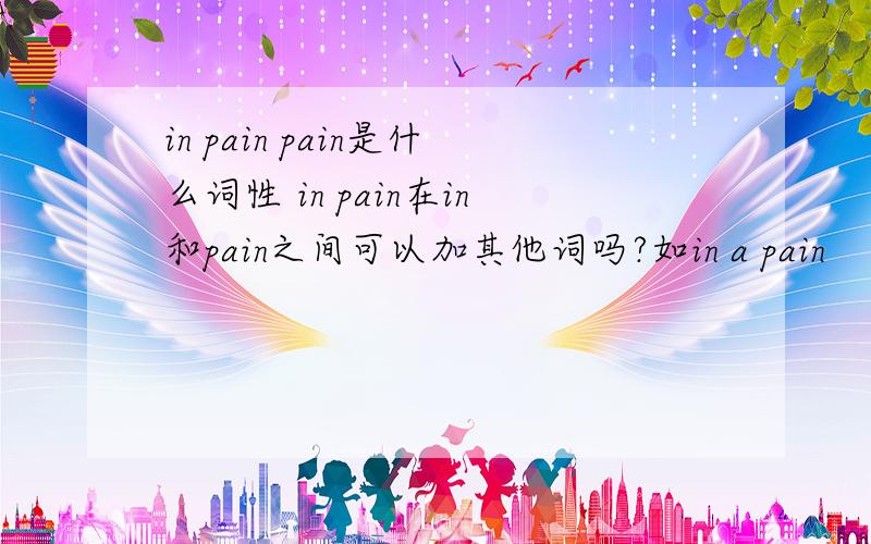in pain pain是什么词性 in pain在in和pain之间可以加其他词吗?如in a pain