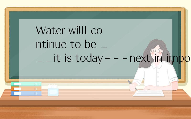 Water willl continue to be ___it is today---next in importance to oxygen.A howB whichC asD what