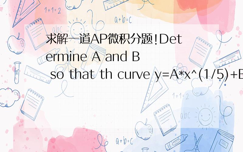 求解一道AP微积分题!Determine A and B so that th curve y=A*x^(1/5)+B*x^(-1/5) has a point of inflection at (1,8).