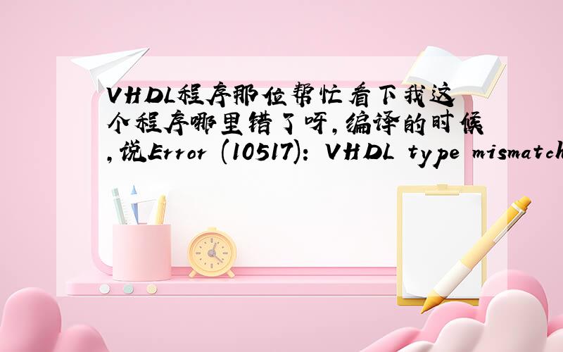 VHDL程序那位帮忙看下我这个程序哪里错了呀,编译的时候,说Error (10517): VHDL type mismatch error at /315jizhi.vhd(9): std_logic_vector type does not match integer literal功能是实现316进制计数程序如下：LIBRARY IEEE;U
