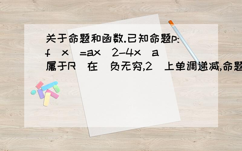 关于命题和函数.已知命题p:f(x)=ax^2-4x(a属于R)在(负无穷,2]上单调递减,命题q：任意x属于R,16x^2-16(a-1)x+1不等于0.若p且q为真命题,求a范围.我算出来是(1/2,