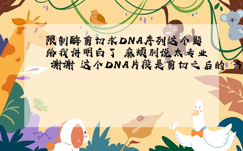 限制酶剪切求DNA序列这个题给我讲明白了 麻烦别说太专业 谢谢 这个DNA片段是剪切之后的 当基因由10个密码子组成 原来的DNA序列是啥 大概就这个意思英语的翻译不好 提示 看重叠的地方这是
