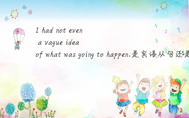 I had not even a vague idea of what was going to happen.是宾语从句还是定语从句,求分析