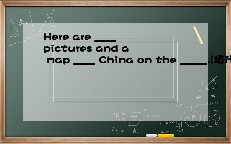 Here are ____ pictures and a map ____ China on the _____.(填什么）