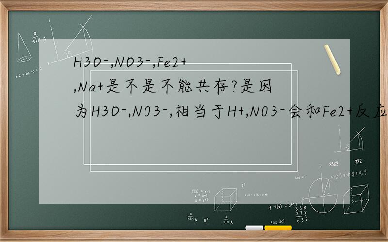 H3O-,NO3-,Fe2+,Na+是不是不能共存?是因为H3O-,N03-,相当于H+,N03-会和Fe2+反应?