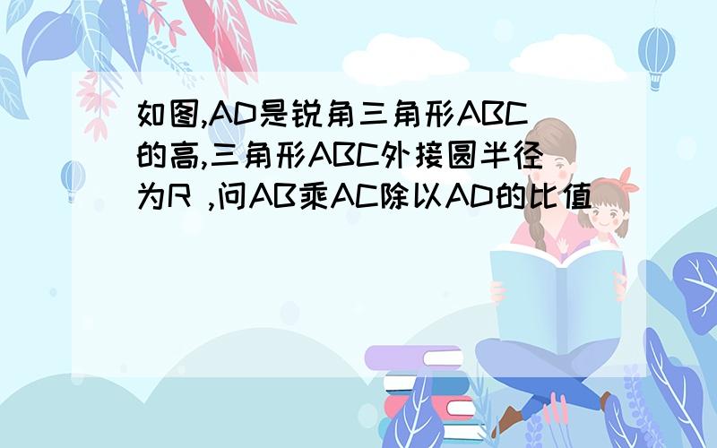 如图,AD是锐角三角形ABC的高,三角形ABC外接圆半径为R ,问AB乘AC除以AD的比值