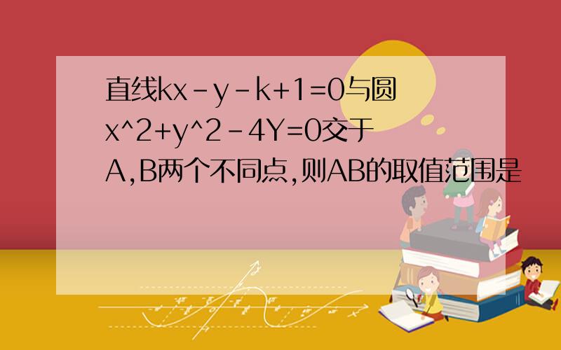 直线kx-y-k+1=0与圆x^2+y^2-4Y=0交于A,B两个不同点,则AB的取值范围是