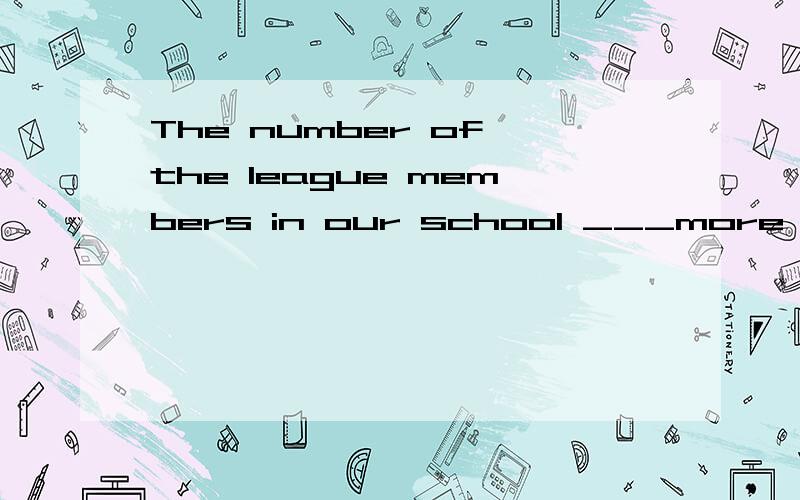The number of the league members in our school ___more than three hundred and seventy people so far.A.have been B.is C.has been D.are