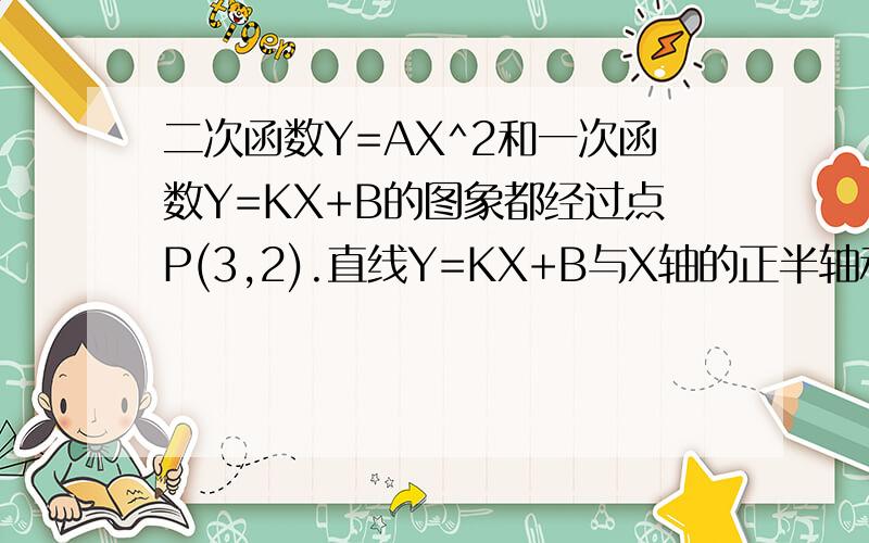二次函数Y=AX^2和一次函数Y=KX+B的图象都经过点P(3,2).直线Y=KX+B与X轴的正半轴和Y轴的正半轴分别交于A,B,两点且OA+OB=12,二次函数的函数关系式是Y=2/9X^2求这个一次函数的函数关系式(要解的过程)