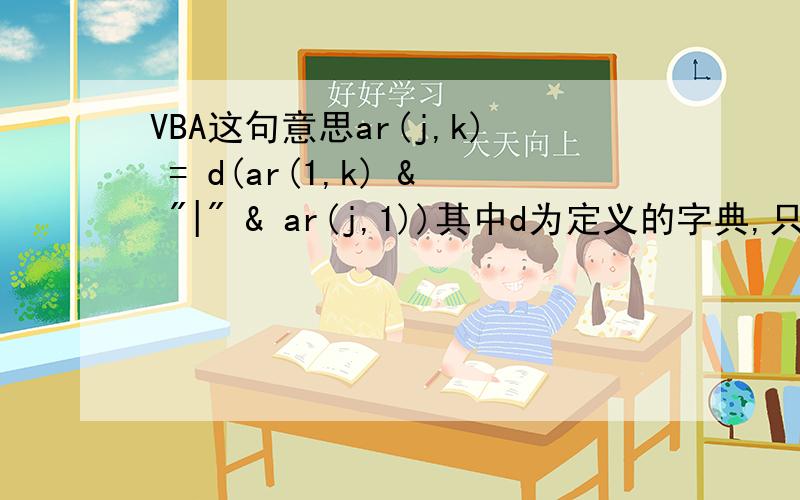 VBA这句意思ar(j,k) = d(ar(1,k) & 