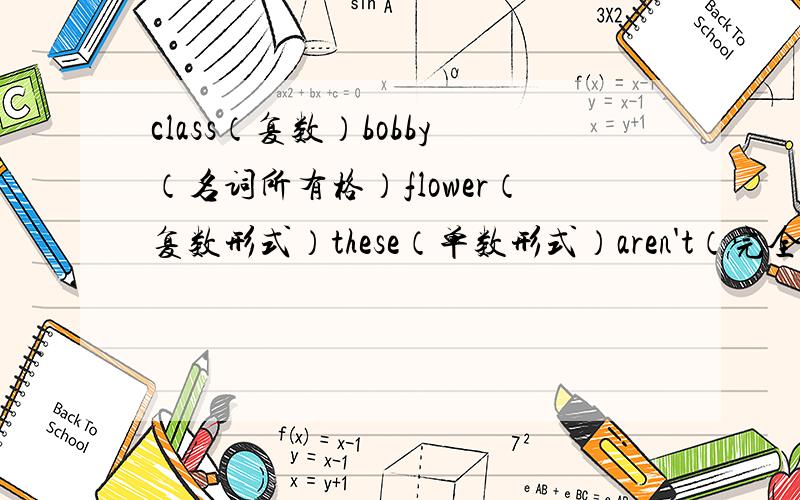 class（复数）bobby（名词所有格）flower（复数形式）these（单数形式）aren't（完全形式）