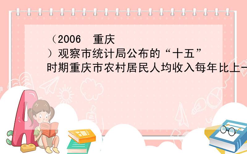 （2006•重庆）观察市统计局公布的“十五”时期重庆市农村居民人均收入每年比上一年增长率的统计图,下列说法正确的是（　　）A．2003年农村居民人均收入低于2002年B．农村居民人均收
