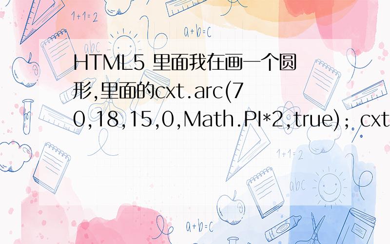HTML5 里面我在画一个圆形,里面的cxt.arc(70,18,15,0,Math.PI*2,true)；cxt.arc(70,18,15,0,Math.PI*2,true); 里面的arc是什么意思啊,还有括号里面的属性都是什么意思啊?