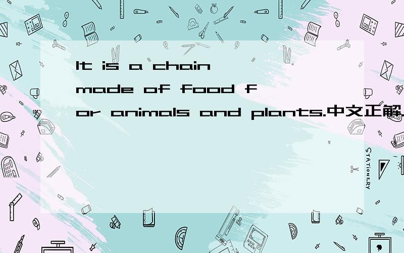It is a chain made of food for animals and plants.中文正解.其中,made of 为被动还是过去式.