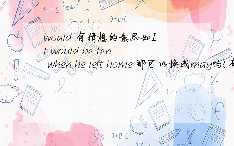 would 有猜想的意思如It would be ten when he left home 那可以换成may吗?有什么区别可以用must should will