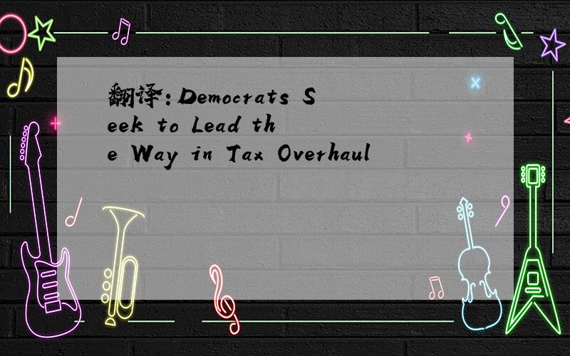 翻译：Democrats Seek to Lead the Way in Tax Overhaul