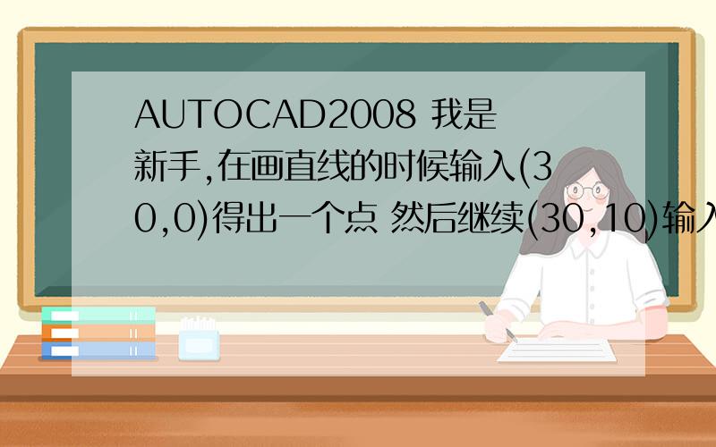 AUTOCAD2008 我是新手,在画直线的时候输入(30,0)得出一个点 然后继续(30,10)输入另一个点的时候得出的点不(30,0)的正上方,而是跑到(60,10)了~为什么..