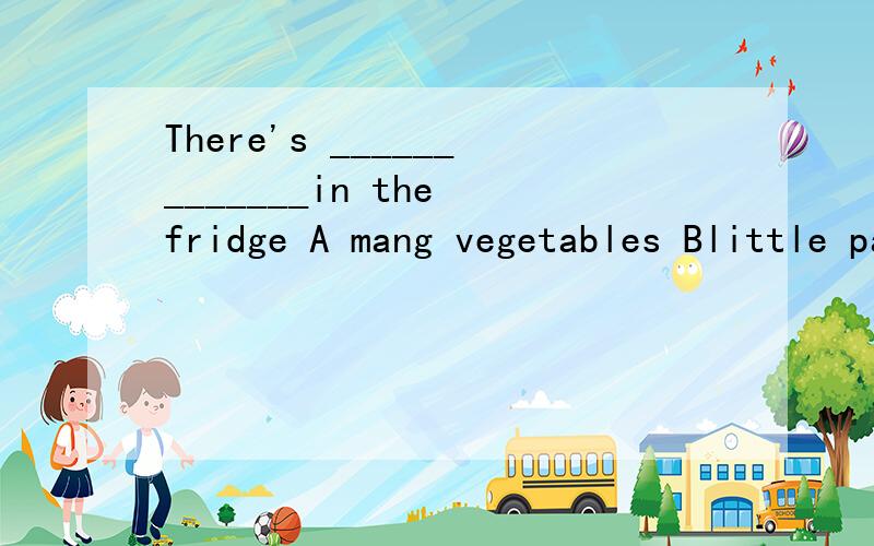 There's _____________in the fridge A mang vegetables Blittle paper C few noodles D a little meat