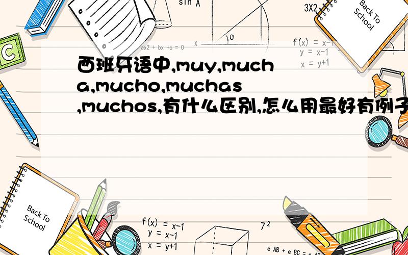 西班牙语中,muy,mucha,mucho,muchas,muchos,有什么区别,怎么用最好有例子