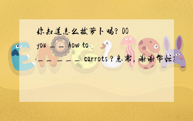 你知道怎么拔萝卜吗? DO you __ how to __ ___ carrots ?急需，谢谢帮忙.
