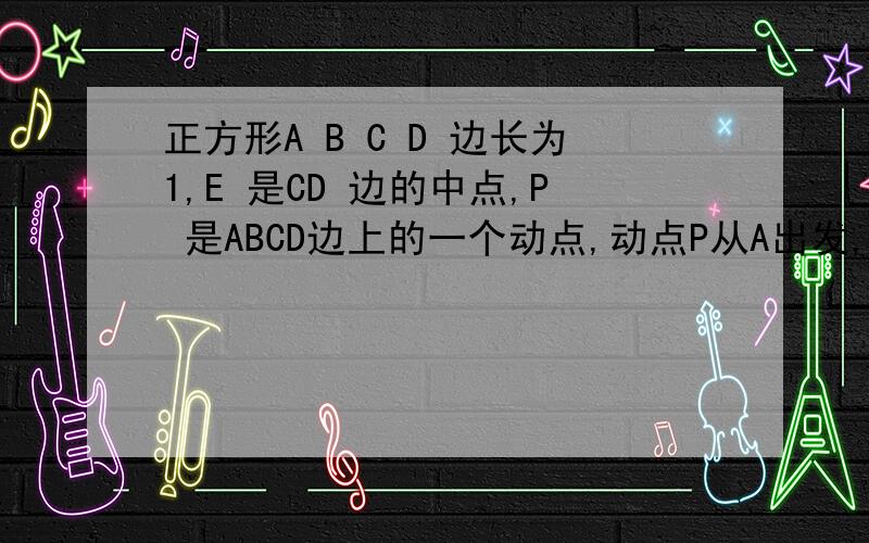 正方形A B C D 边长为1,E 是CD 边的中点,P 是ABCD边上的一个动点,动点P从A出发,设A_B_C_E运动,设P...正方形A B C D 边长为1,E 是CD 边的中点,P 是ABCD边上的一个动点,动点P从A出发,设A_B_C_E运动,设P经过,