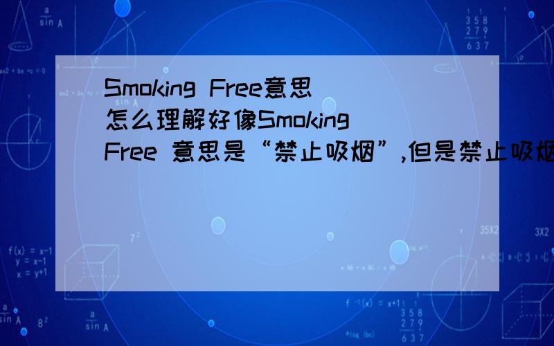 Smoking Free意思怎么理解好像Smoking Free 意思是“禁止吸烟”,但是禁止吸烟英文不是“NO Smoking”的嘛,free又是自由的意思,望赐教!想知道为什么是“无烟、不能吸烟.....”的意思