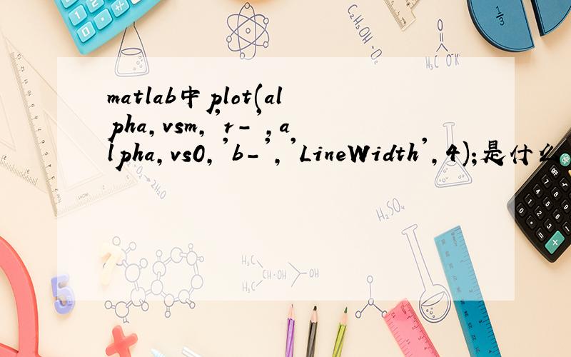 matlab中plot(alpha,vsm,'r-',alpha,vs0,'b-','LineWidth',4);是什么