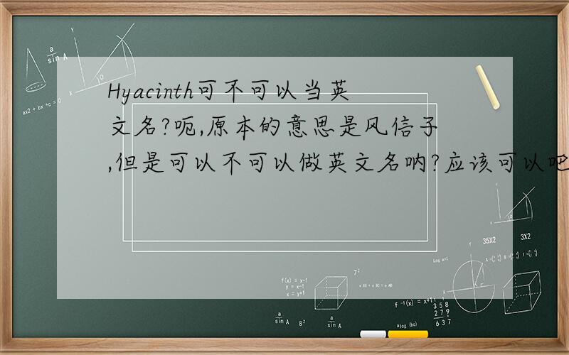Hyacinth可不可以当英文名?呃,原本的意思是风信子,但是可以不可以做英文名呐?应该可以吧.但是如果做英文名的话,翻译成中文应该是什么?最好用比较女性的字组成也行.因为我是女的—_—///