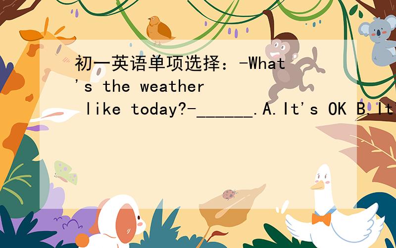 初一英语单项选择：-What's the weather like today?-______.A.It's OK B.It's cloudy C.Very well D.I don't know为什么选B不选D?