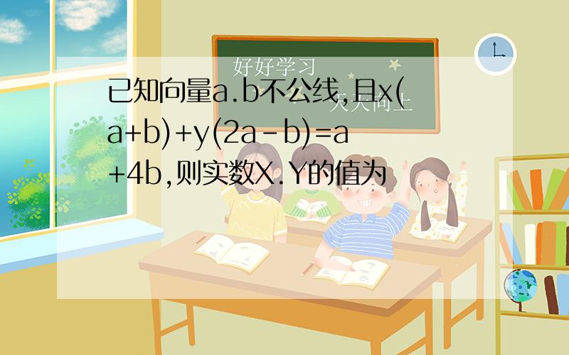已知向量a.b不公线,且x(a+b)+y(2a-b)=a+4b,则实数X.Y的值为
