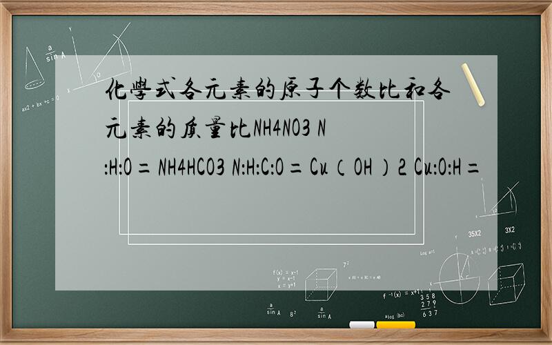 化学式各元素的原子个数比和各元素的质量比NH4NO3 N：H：O=NH4HCO3 N：H：C：O=Cu（OH）2 Cu：O：H=