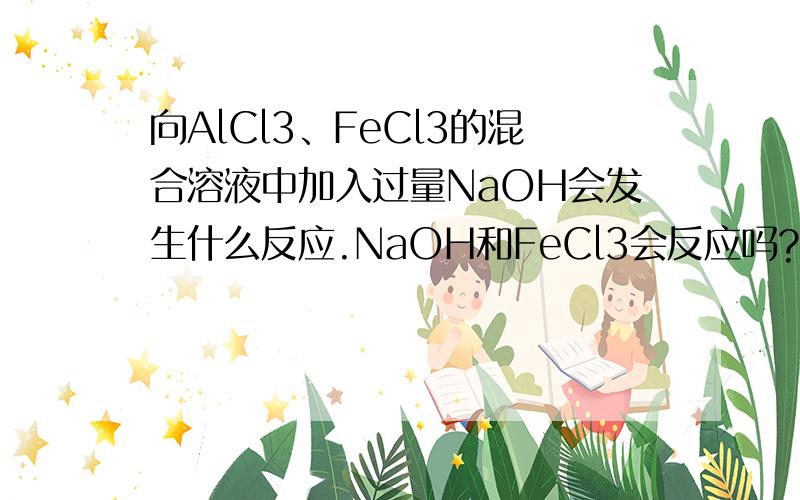 向AlCl3、FeCl3的混合溶液中加入过量NaOH会发生什么反应.NaOH和FeCl3会反应吗?为