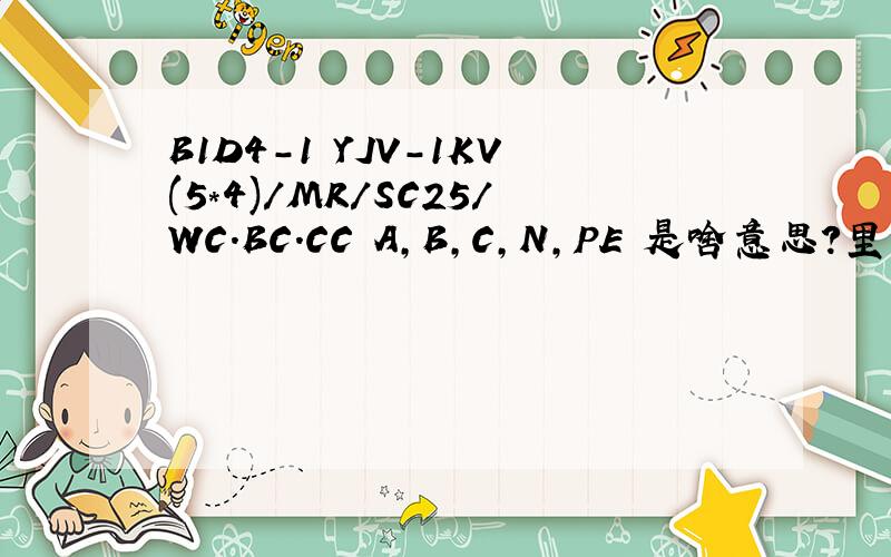 B1D4-1 YJV-1KV(5*4)/MR/SC25/WC.BC.CC A,B,C,N,PE 是啥意思?里面的每个代码分别是啥意思