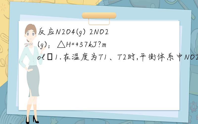 反应N2O4(g) 2NO2(g)；△H=+57kJ?mol―1.在温度为T1、T2时,平衡体系中NO2的体积分数随压强的变化曲线如