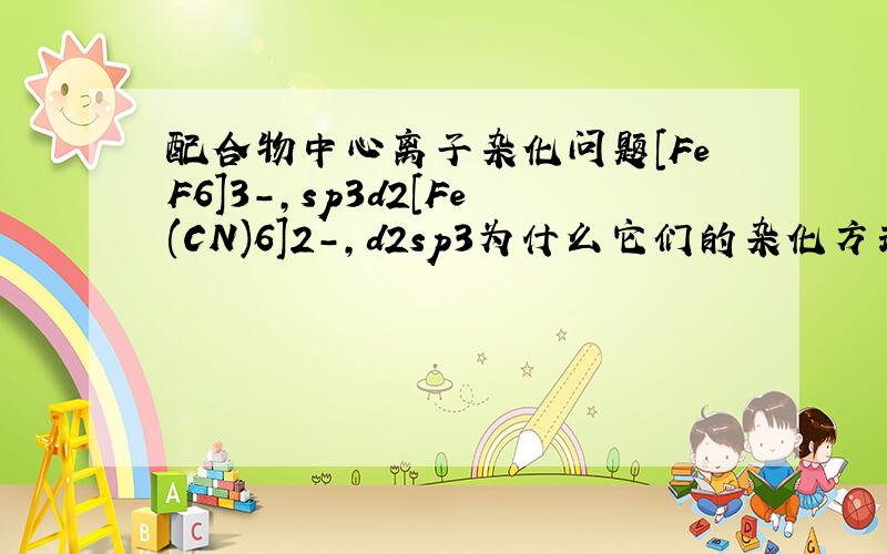 配合物中心离子杂化问题[FeF6]3－,sp3d2[Fe(CN)6]2－,d2sp3为什么它们的杂化方式不同,请说的具体些!