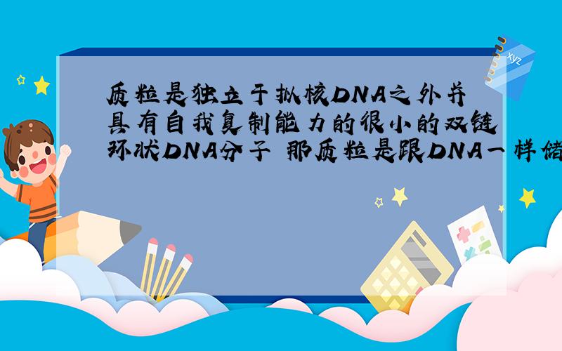质粒是独立于拟核DNA之外并具有自我复制能力的很小的双链环状DNA分子 那质粒是跟DNA一样储质粒是独立于拟核DNA之外并具有自我复制能力的很小的双链环状DNA分子 那质粒是跟DNA一样储存遗