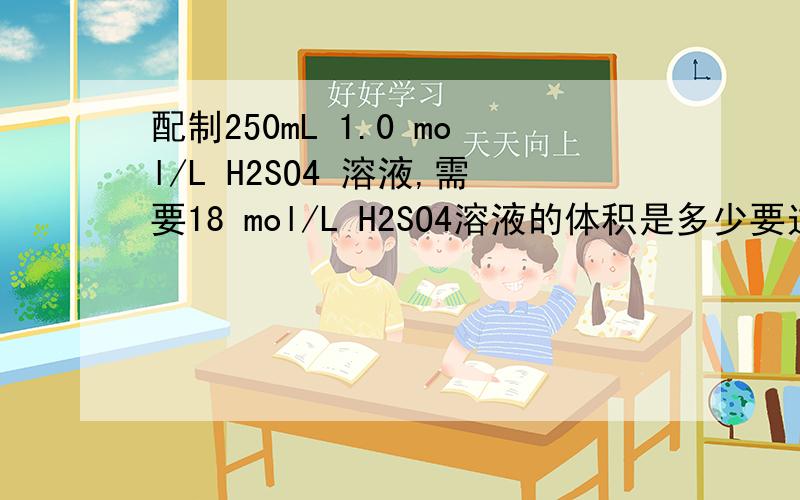配制250mL 1.0 mol/L H2SO4 溶液,需要18 mol/L H2SO4溶液的体积是多少要过程