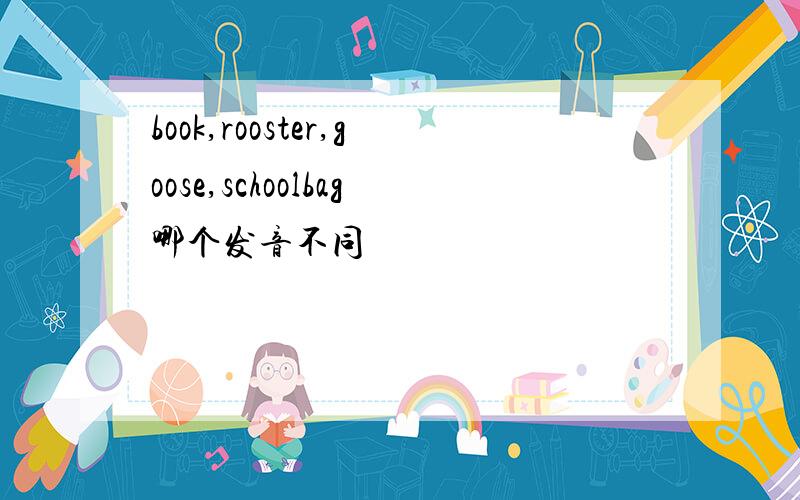 book,rooster,goose,schoolbag哪个发音不同