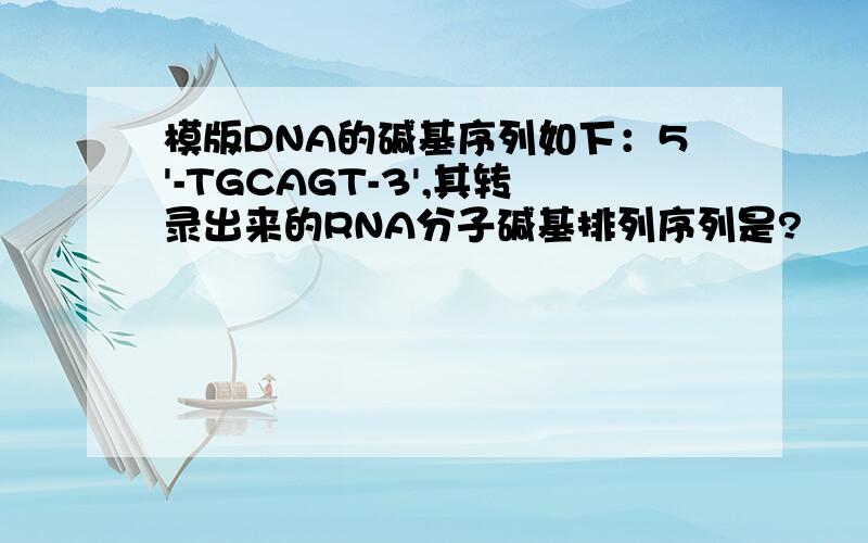 模版DNA的碱基序列如下：5'-TGCAGT-3',其转录出来的RNA分子碱基排列序列是?