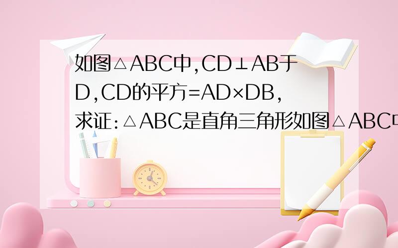 如图△ABC中,CD⊥AB于D,CD的平方=AD×DB,求证:△ABC是直角三角形如图△ABC中,CD⊥AB于D,CD的平方=AD×DB,求证:△ABC是直角三角形