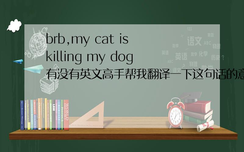brb,my cat is killing my dog有没有英文高手帮我翻译一下这句话的意思?