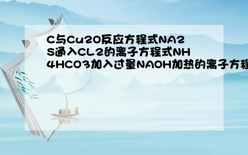 C与Cu2O反应方程式NA2S通入CL2的离子方程式NH4HCO3加入过量NAOH加热的离子方程式